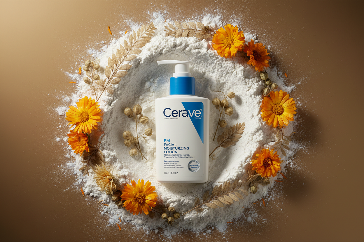 generate-image-of-kaolin-bakuchiol-and-calendula-around-cerave-pm-gorgeous-cinematographic-image.png